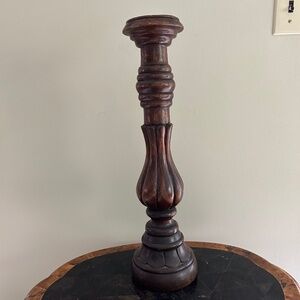 Large Wooden Pillar And Tapered Candle Holder